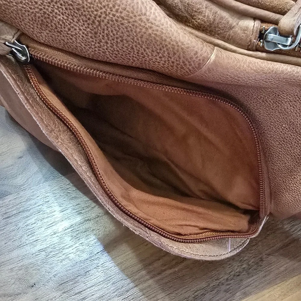 We The Free Free People Leather Sling Backpack Women Tan Brown Boho Triangle Bag